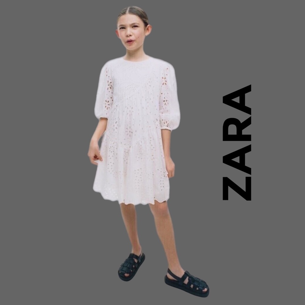 Zara White boho lace Eyelet Dress for Girls 💕🌙🍑👛🍬⭐️